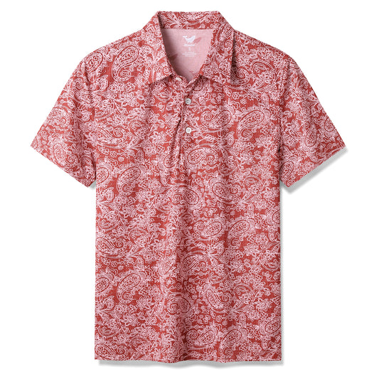 Men's Hawaiian Traces of Time Print Short Sleeve Polo Shirt - RED