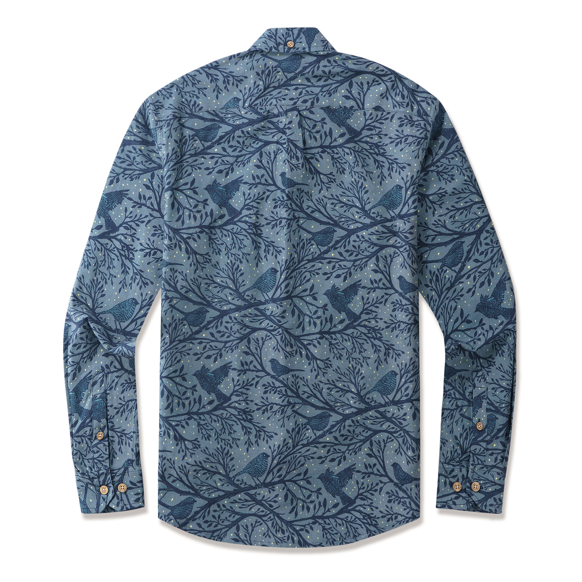 Birds at Twilight By Katie O'Shea Design 100% Cotton Men's Long Sleeve Button-down Shirt Aloha Hawaiian