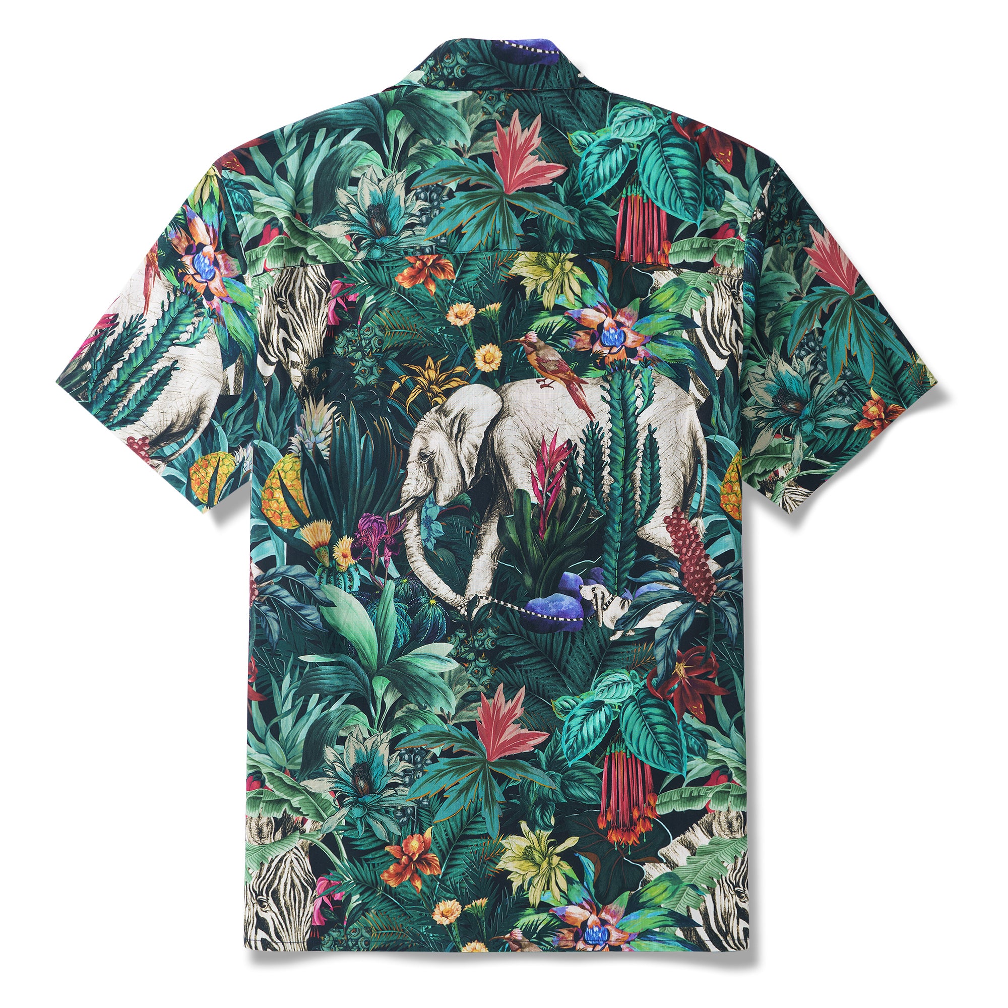 Jungle Enchantment Menagerie 100% Cotton Men's Aloha Hawaiian Short Sleeve Camp Collar Shirt