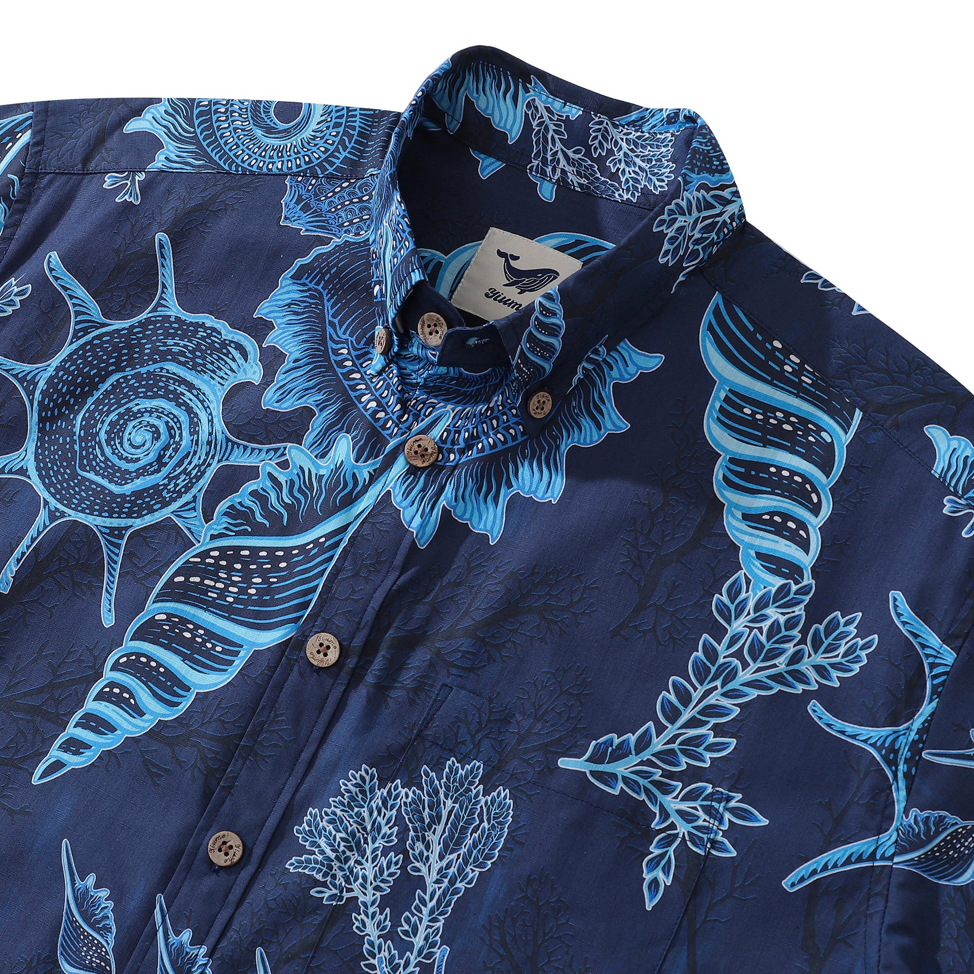 Deep Blue Hawaiian Shirt For Men Button-down Ocean Shirt Short Sleeve 100% Cotton Shirt