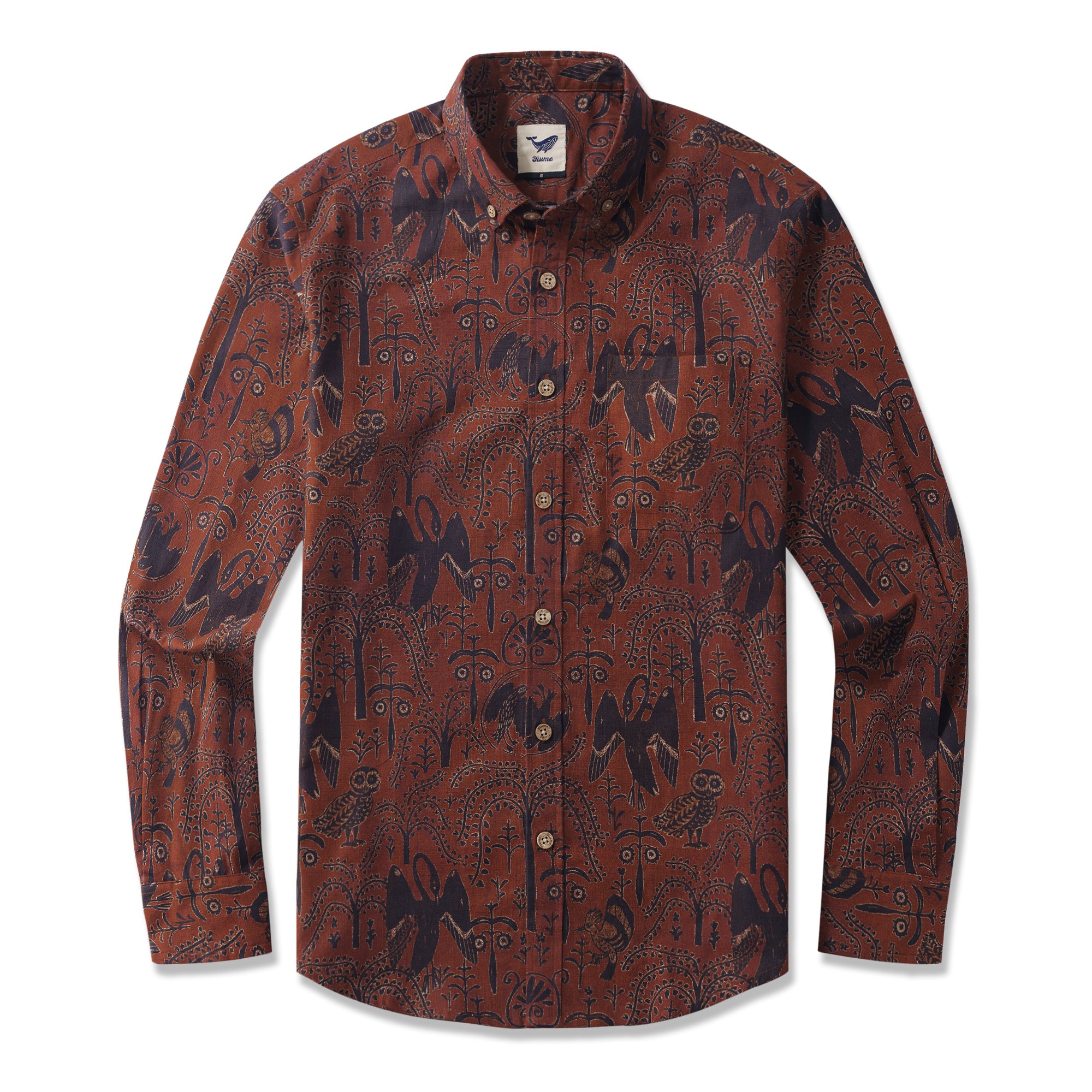 Antique Birds By Andrea Leonelli 100% Cotton Men's Long Sleeve Button-down Shirt Aloha Hawaiian