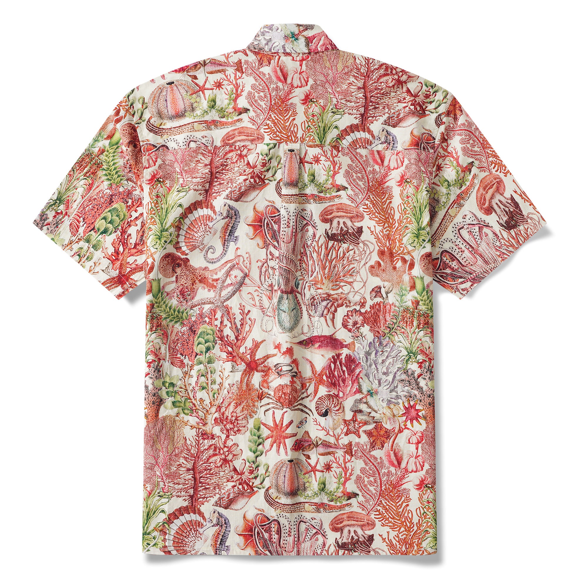 Dreamy Seas 100% Cotton Men's Short Sleeve Button-down Shirt Beige Aloha Hawaiian