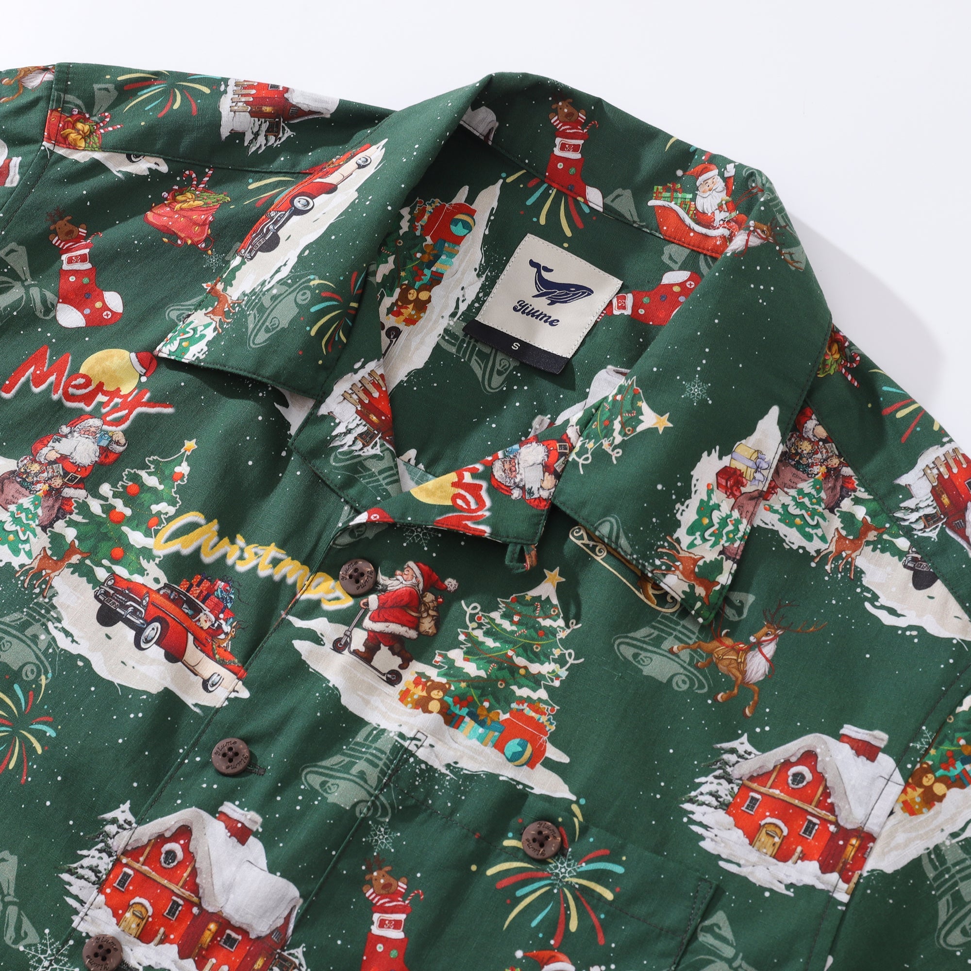 Herren Hawaiihemd A Christmas Eve Snow Print Baumwolle Camp Kragen Kurzarm Aloha Shirt