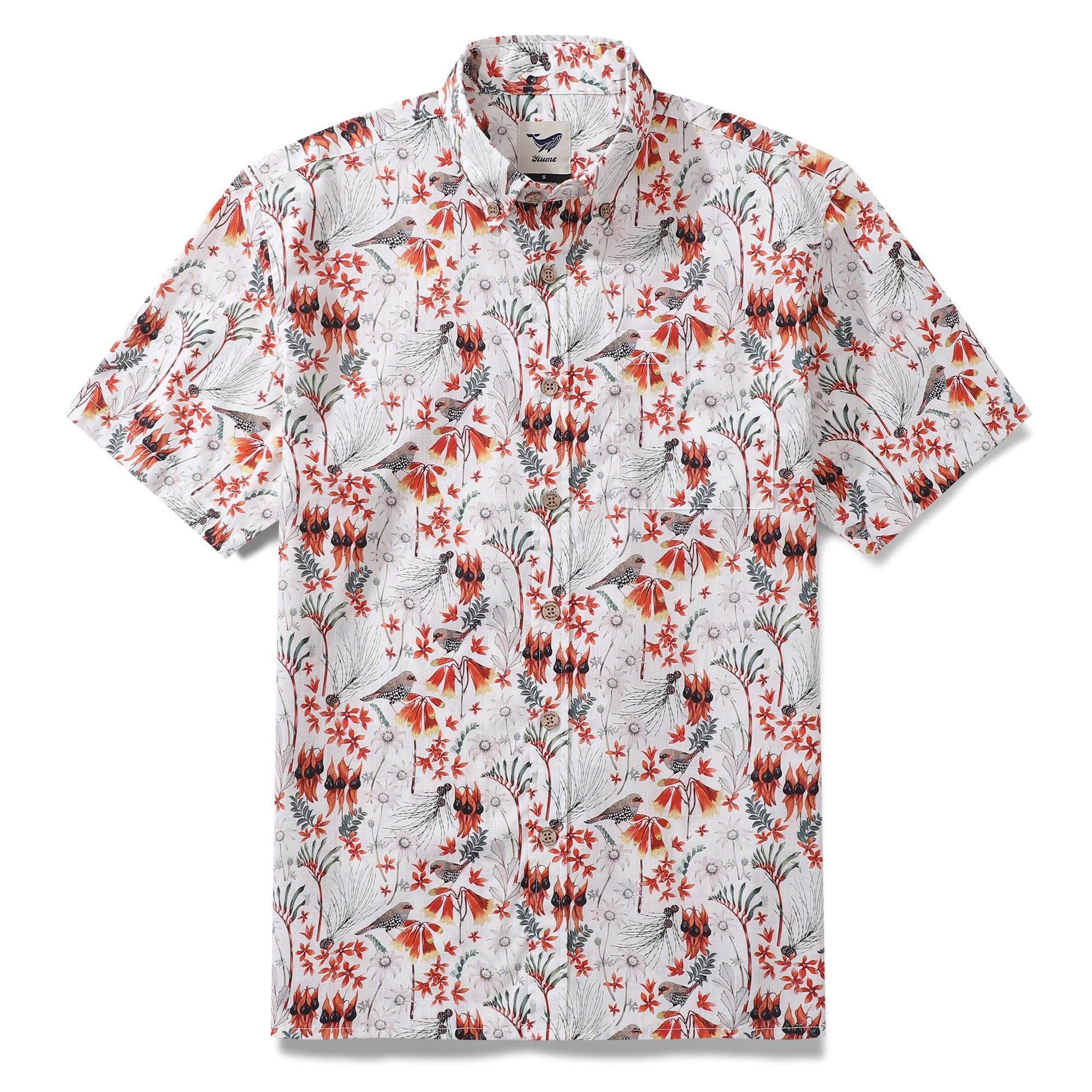 Hawaiian Shirt For Men Firetail Finches By Eloise Button-down Short Sleeve 100% Cotton Shirt