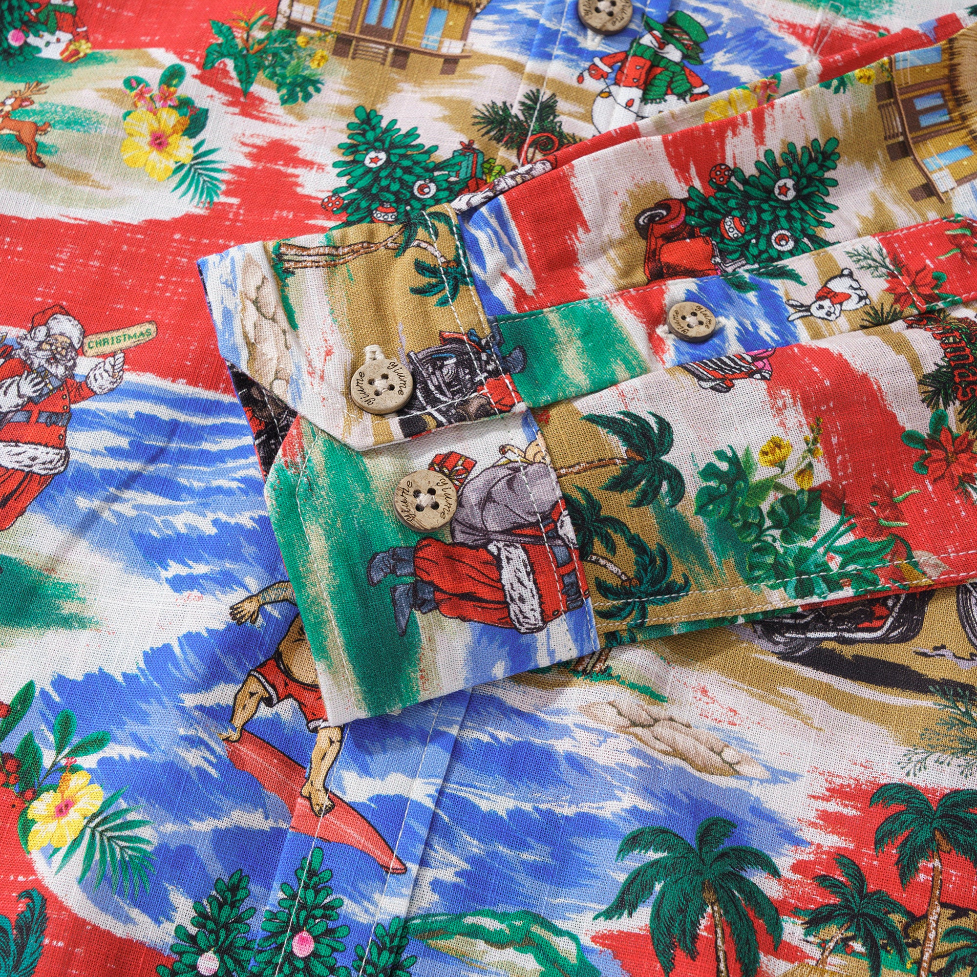 Christmas Long Sleeve Hawaiian Shirt For Men Santa Claus on a Harley 100% Cotton Button-down Aloha Shirt