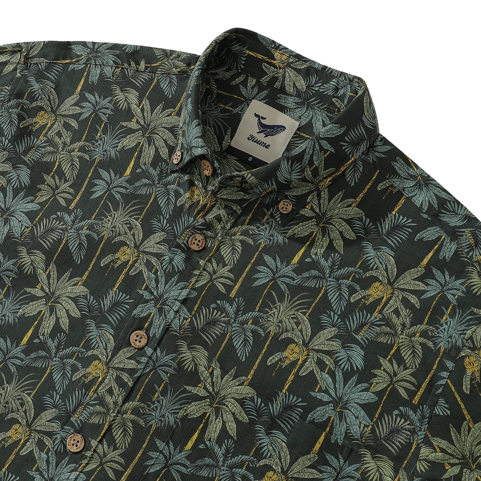 Long Sleeve Hawaiian Shirt For Men Tropical Forest Cotton Button-down Aloha Shirt