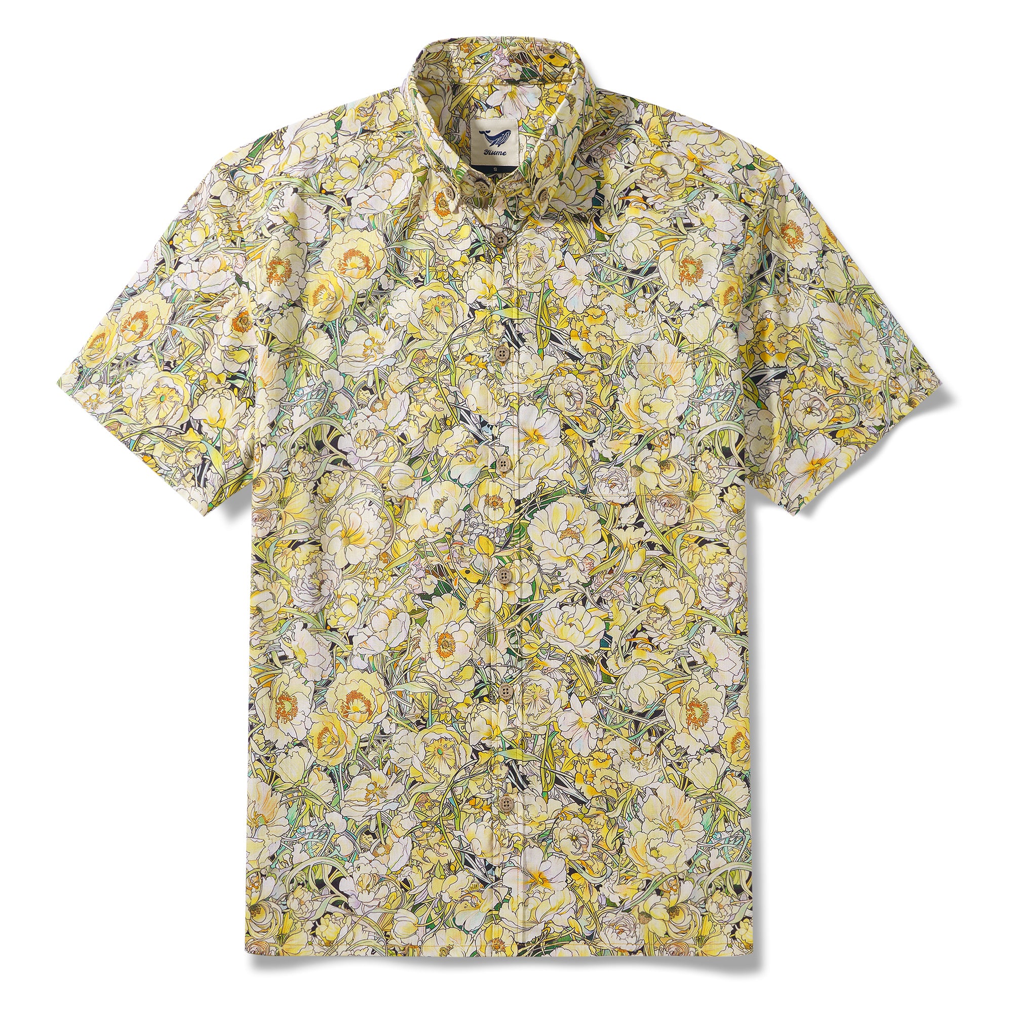 Lush Blossoms and Leaves 100% Cotton Men's Short Sleeve Button-down Shirt Aloha Hawaiian