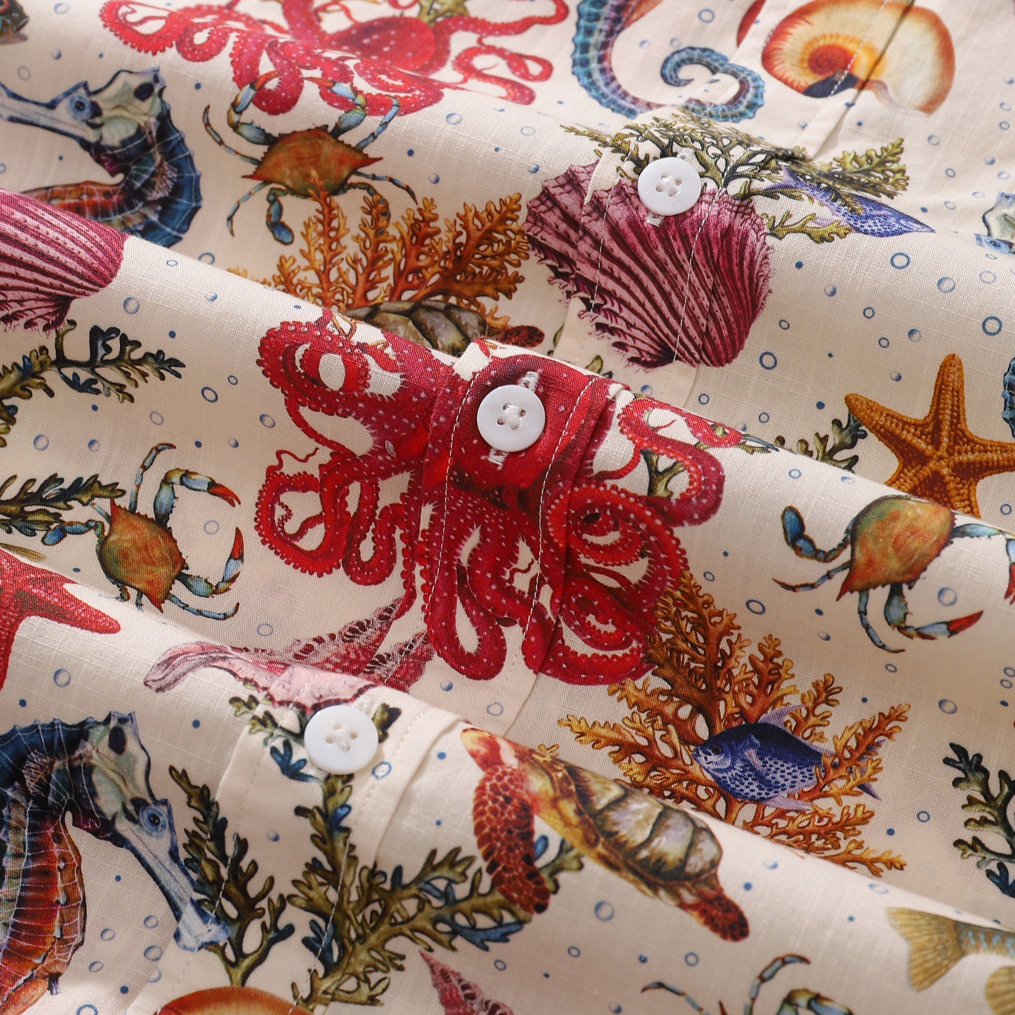 Yiume® Camisa Hawaiana Para Hombres Vida Marina Caballito de Mar Pulpo Camisas Hawaianas de Algodón 50%