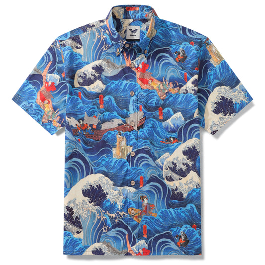 Hawaiian Shirt For Men Sea Deity Button-down Shirt Short Sleeve 100% Cotton Shirt