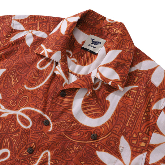 Red Hawaiian Shirt For Men Tiki Hawaii Shirt Camp Collar 100% Cotton Shirt