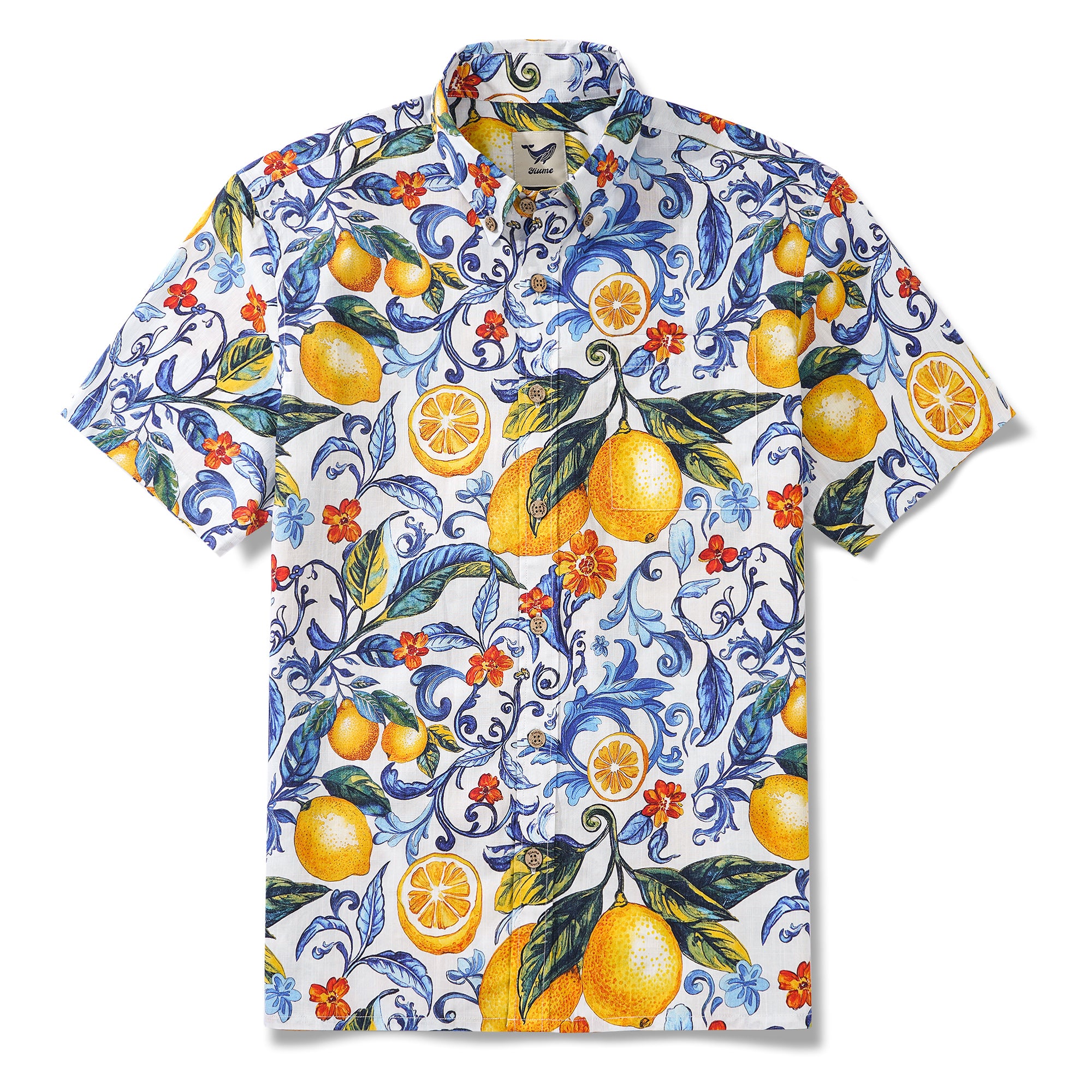 Lemons Shirt Men's Cotton Hawaiian Shirt Short Sleeve Button-down Shirt Vintage Aloha Shirt