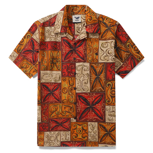 100% Cotton Hawaiian Shirt For Men Tribal Totem Camp Collar Shirt