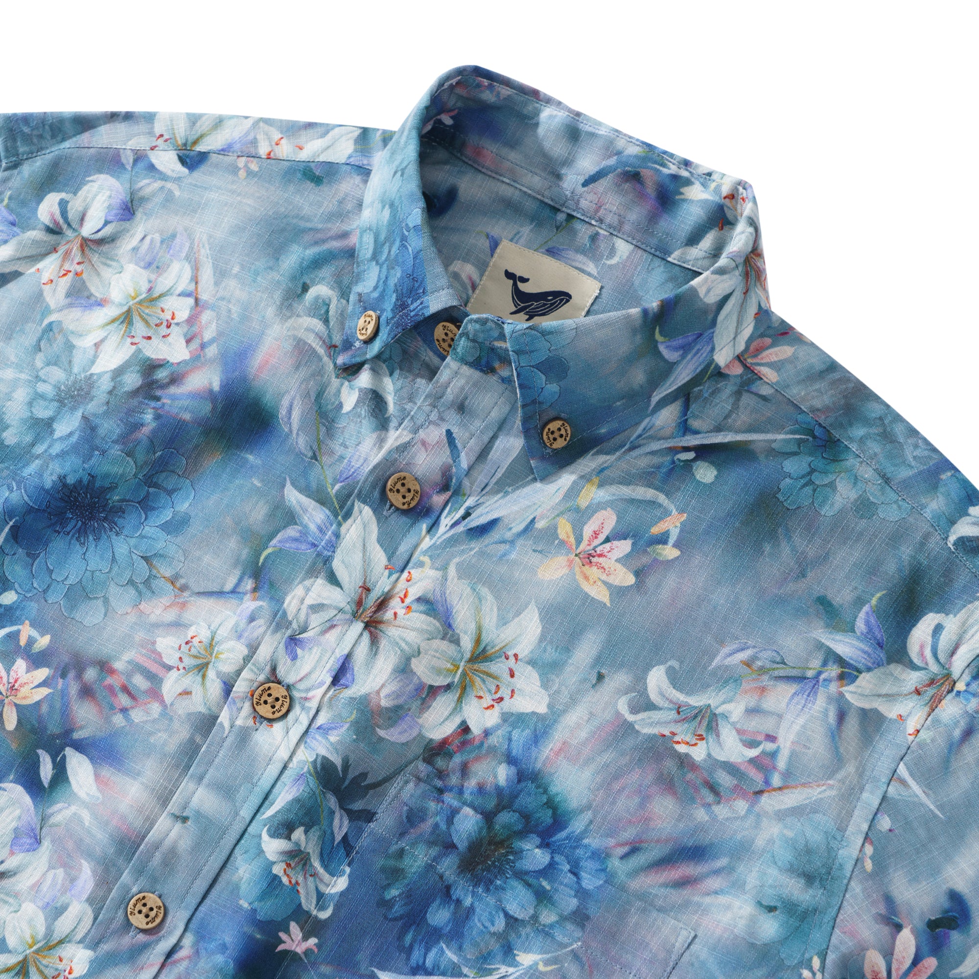 Cloud Floral Whispers 100% Cotton Men's Aloha Hawaiian Long Sleeve Button-down Shirt customized