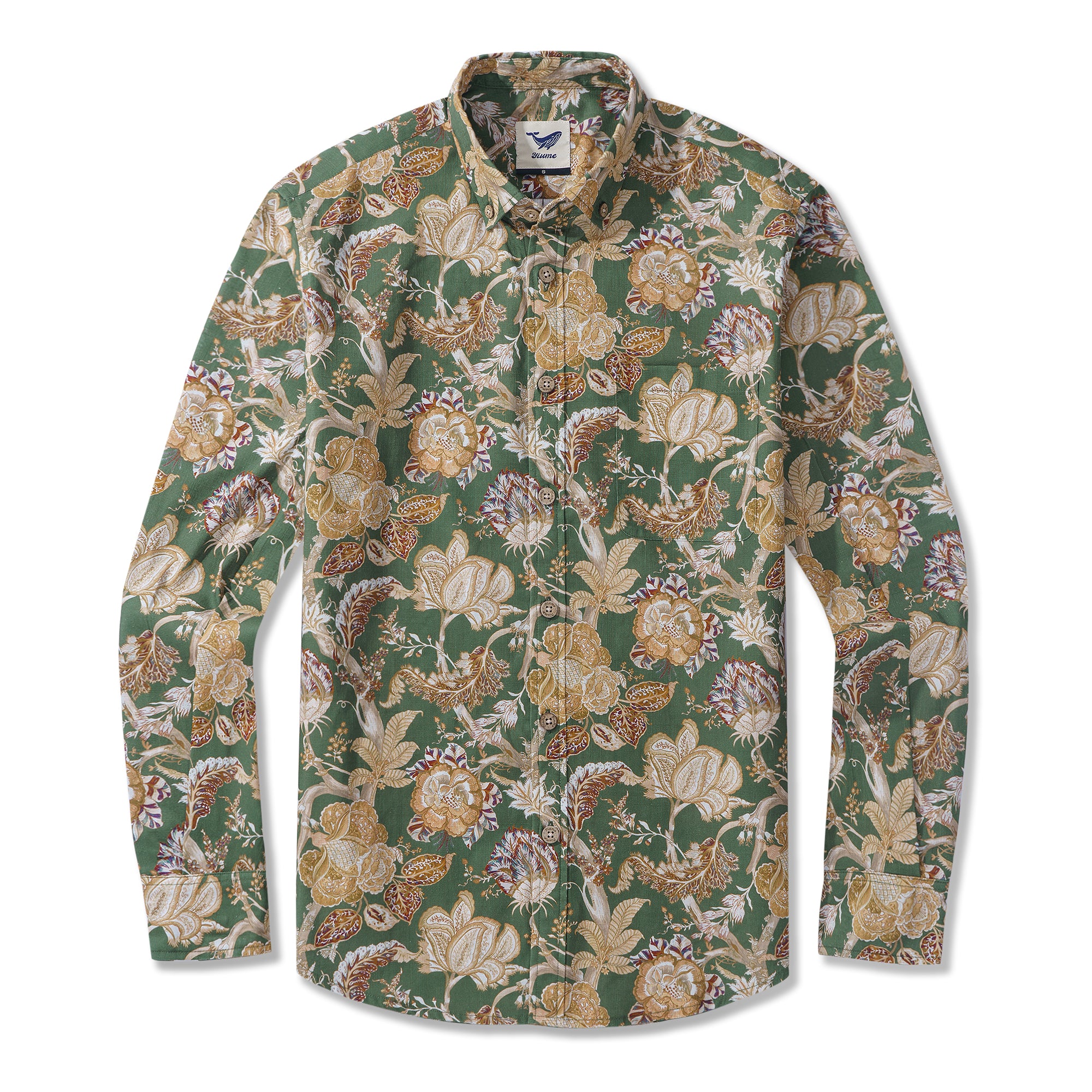 Camisa hawaiana de manga larga con botones Aloha para hombre, 100 % algodón, con estampado de flores hawaianas de GND Art Studio