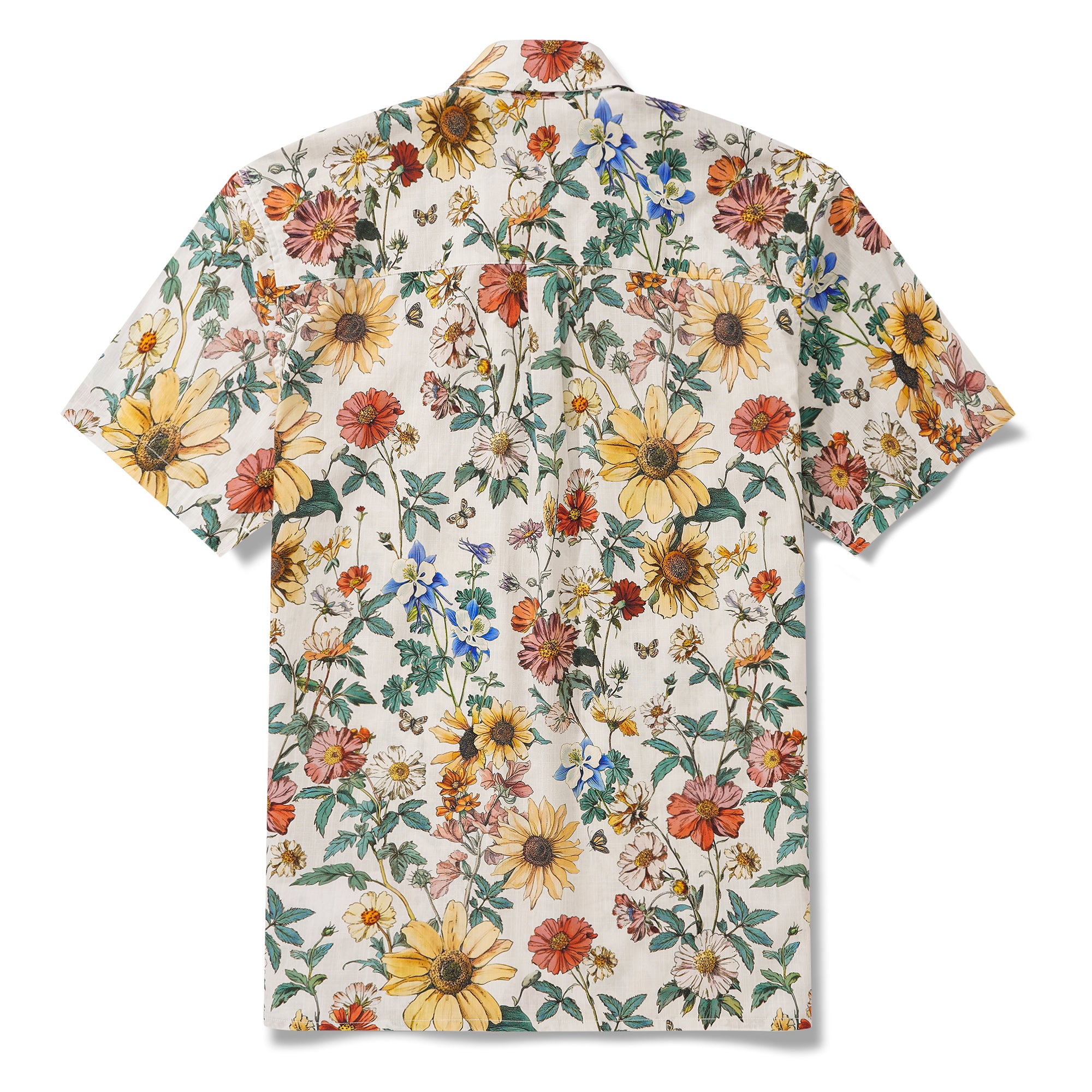 Men's Hawaiian Shirt Short Sleeve Button-down 100% Cotton Beige Aloha Floral Reverie