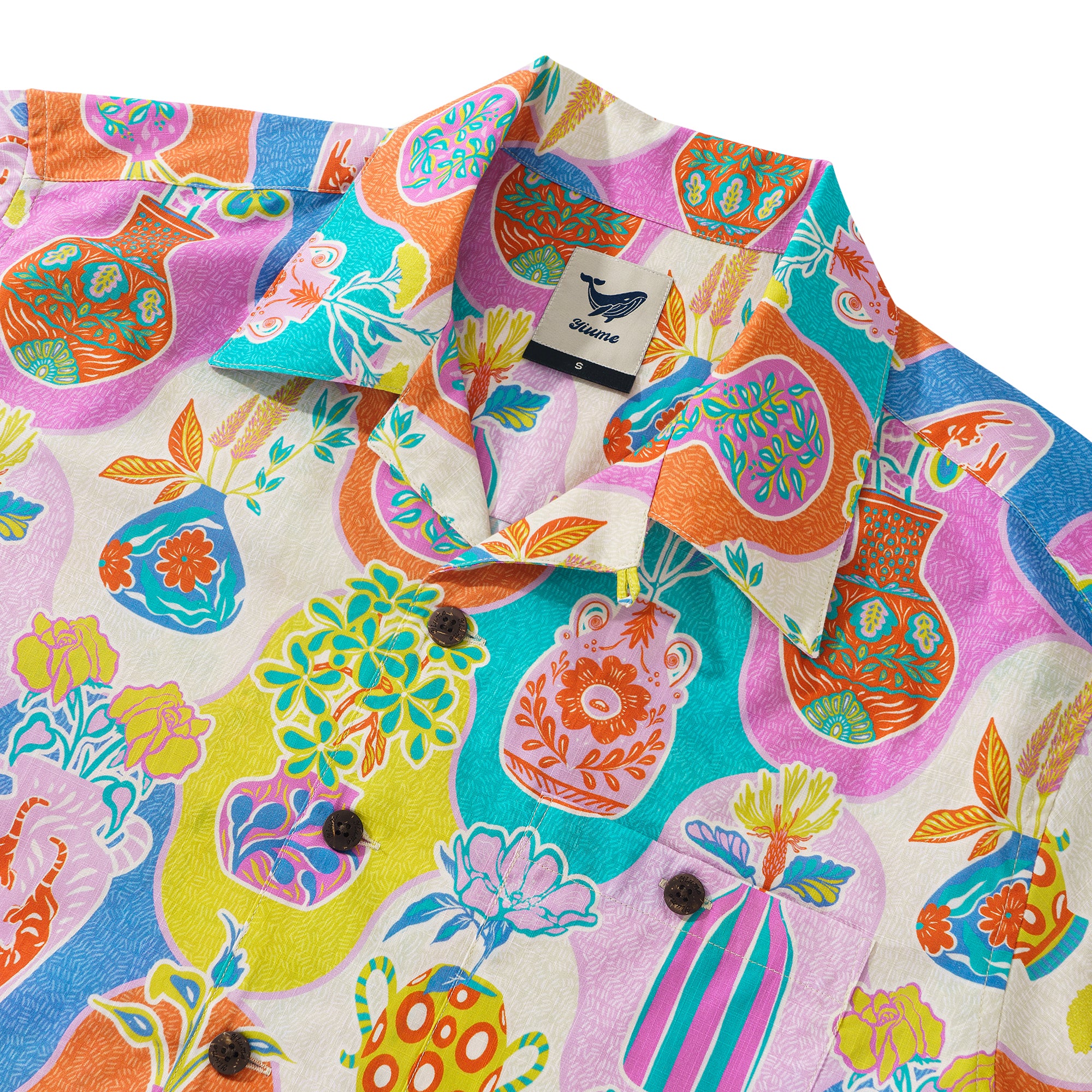 Colorful Kitschy Vases By Mona Ahmed 100% Cotton Men's Aloha Hawaiian Short Sleeve Camp Collar Shirt