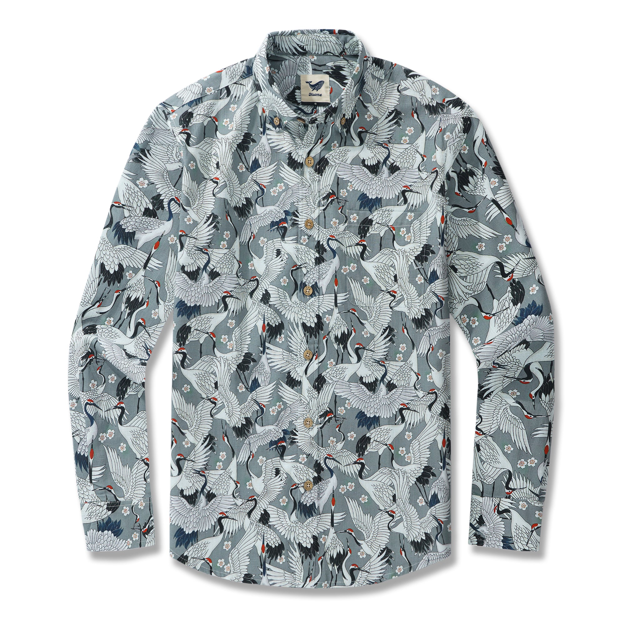 Crane's Feast 100% Cotton Men's Aloha Hawaiian Long Sleeve Button-down Shirt