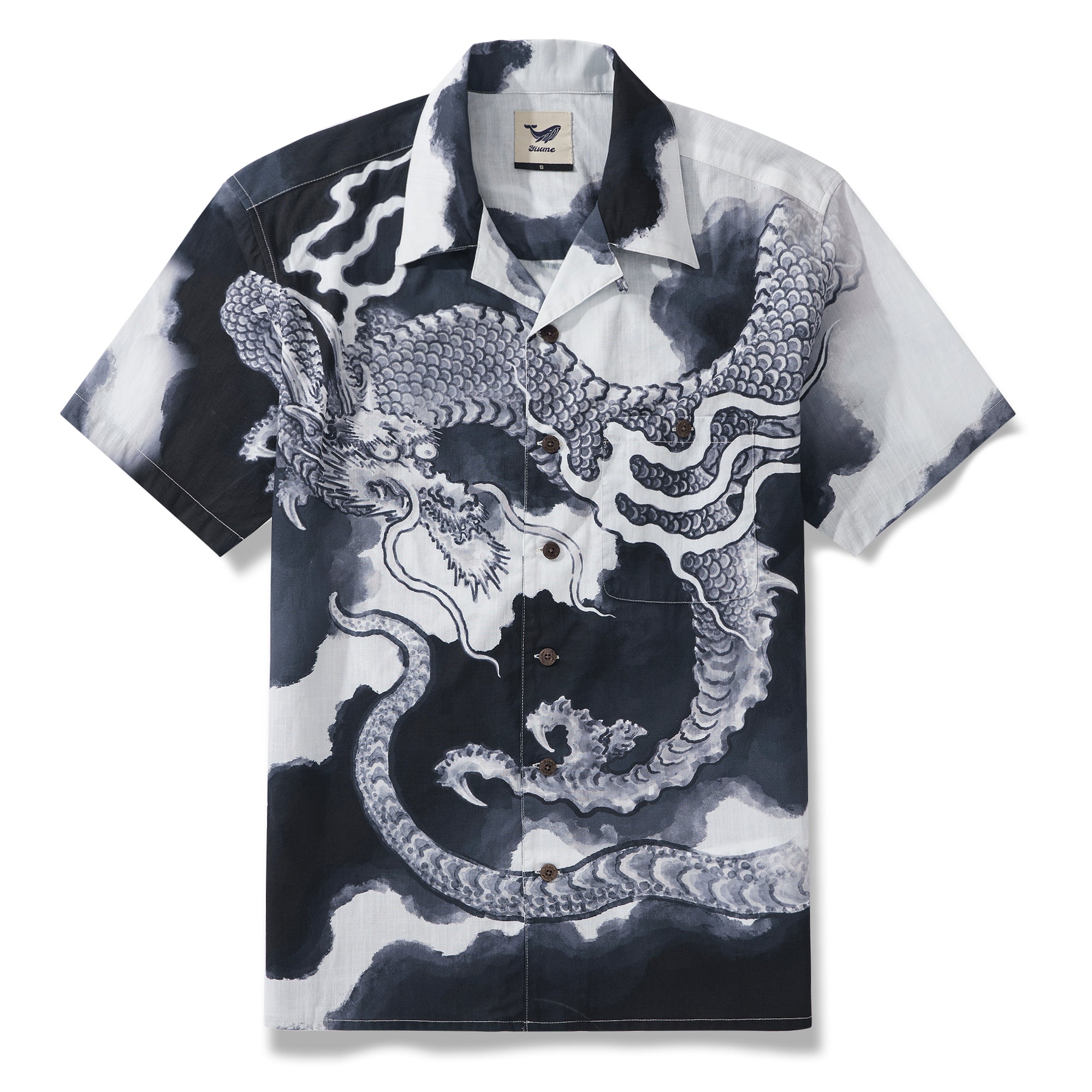 Jiachen Year of the Dragon By ayang 100% Cotton Men's Aloha Hawaiian Short Sleeve Camp Collar Shirt