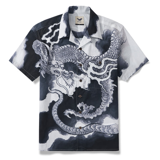 Chinese Dragon Shirt 100% Cotton Men's Aloha Hawaiian Short Sleeve Camp Collar Shirt