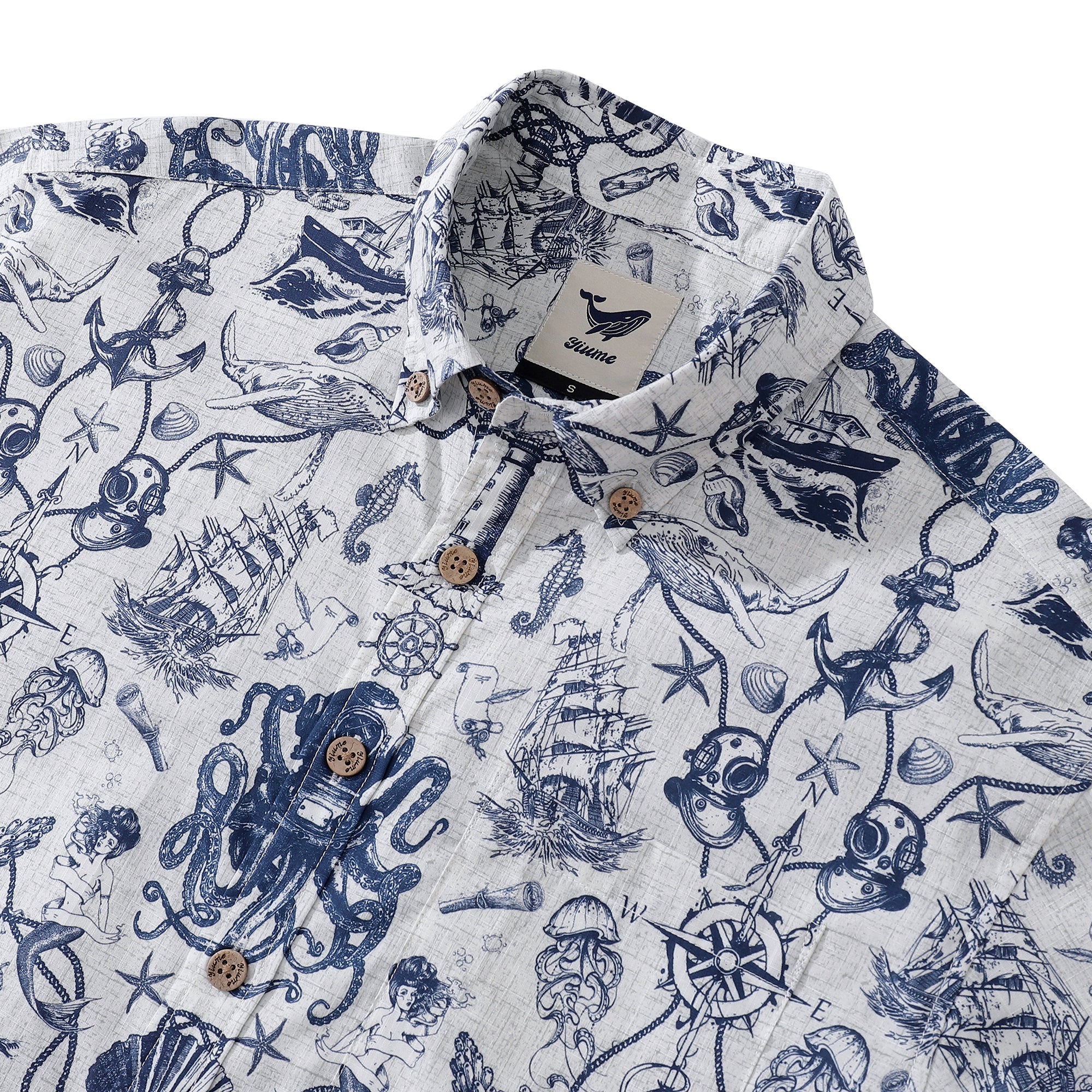 Hawaiian Shirt For Men Marine Exploration Map Button-down Shirt Short Sleeve 100% Cotton Shirt