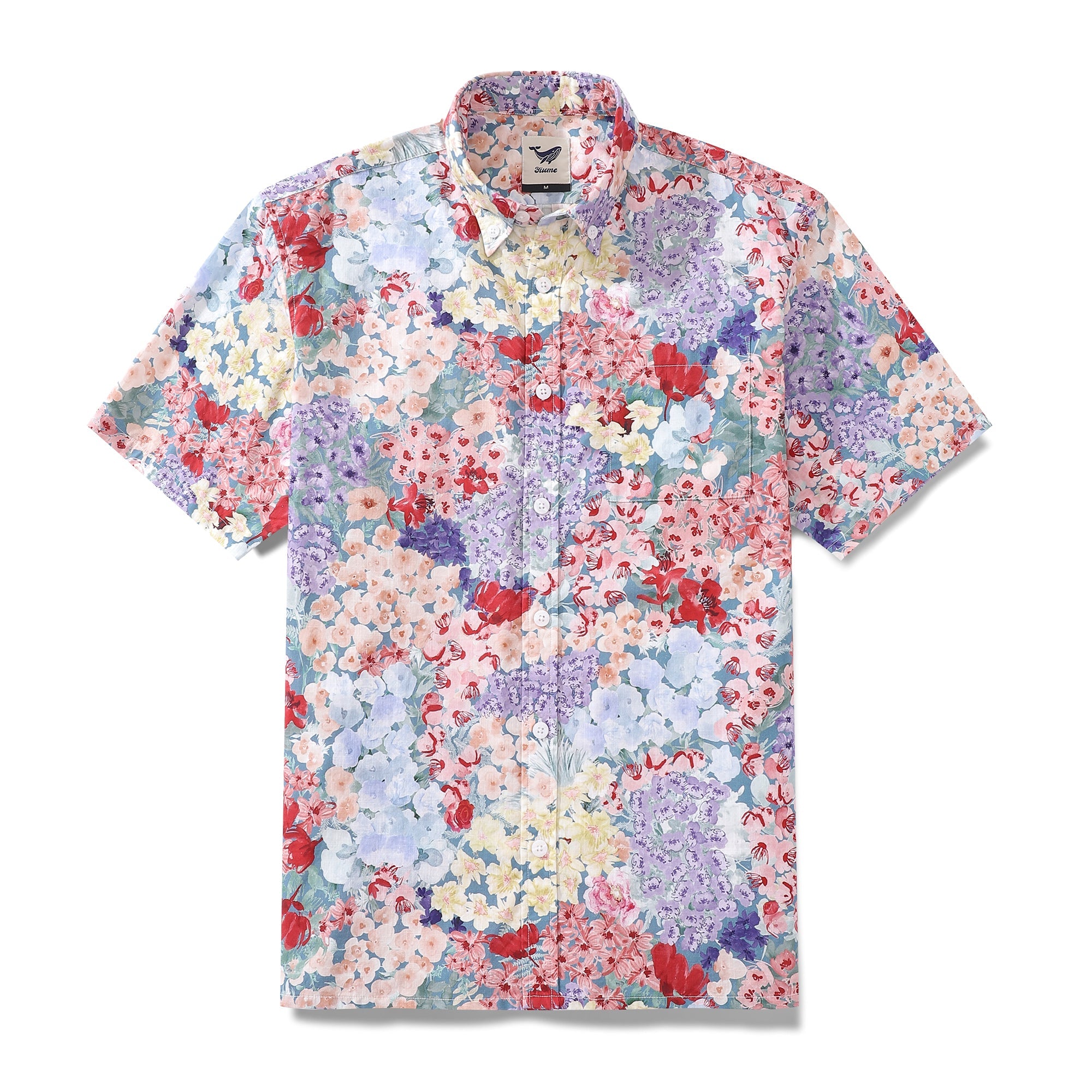 Chemise hawaïenne pour hommes, imprimé parterre de fleurs, chemise Aloha en coton boutonnée à manches courtes