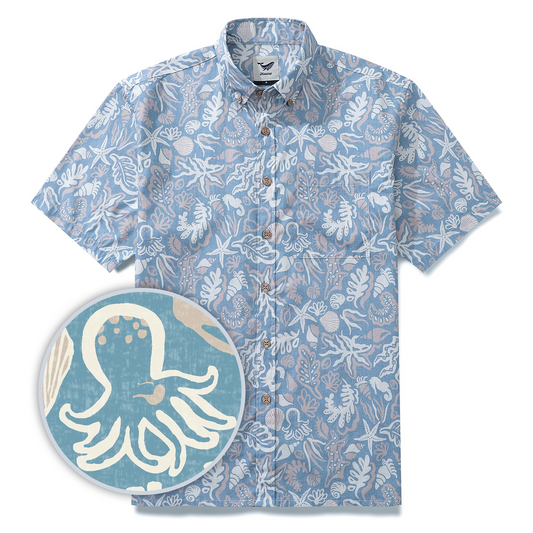 Men's 100% Cotton Fish Shirt Oceanic Hawaiian Shirt for Men