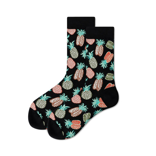 Chaussettes noires à imprimé ananas pour hommes et femmes