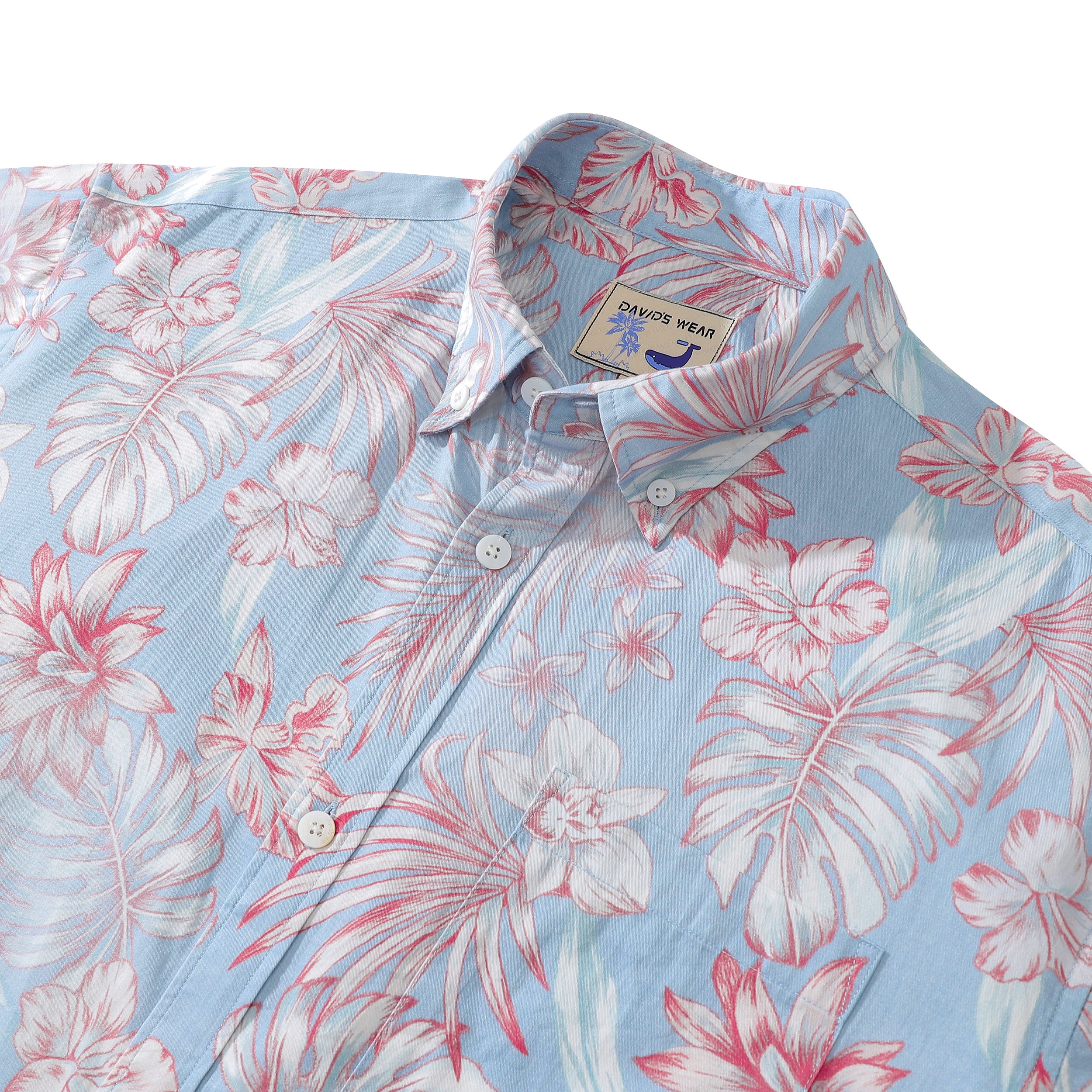 アロハシャツ メンズ パープルとピンク トロピカルフローラル 半袖シャツ テンセル™