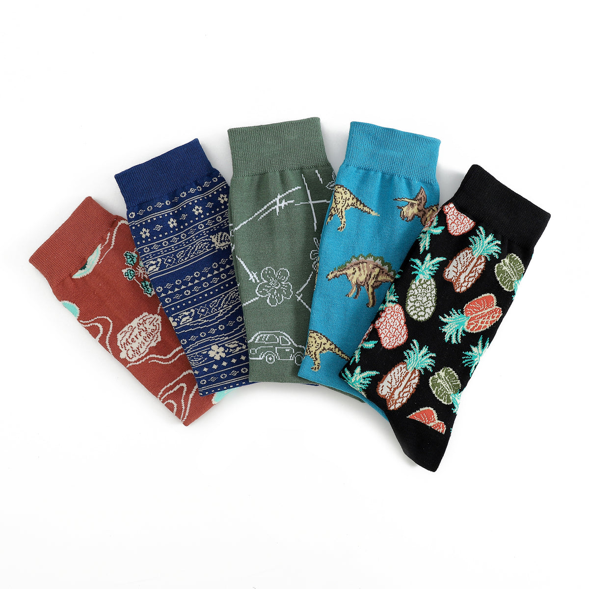 Vintage Car And Hibiscus Tropical Print Green Socks – Yiume(David's Wear)