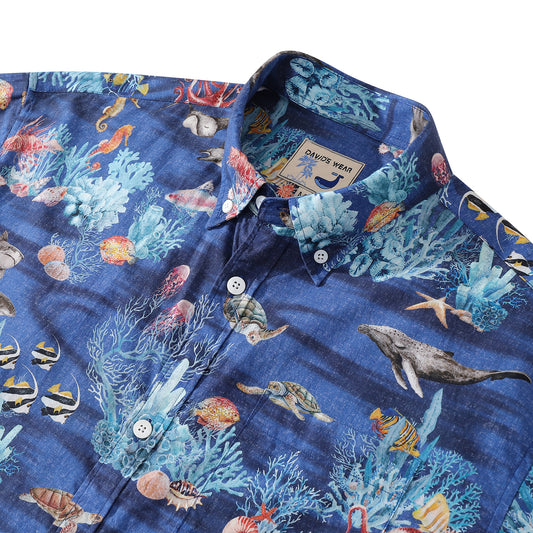 Chemise hawaïenne pour hommes, bleu, manches courtes, océan, vie Marine, chemise Aloha